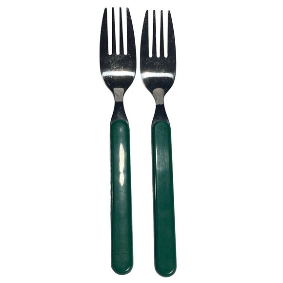 Vtg Picnic Time Stainless Knife Spoon Fork Napkin Flatware Green 8". Set for 2 - Picture 5 of 9